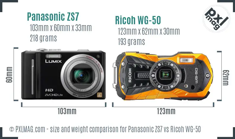 Panasonic ZS7 vs Ricoh WG-50 size comparison