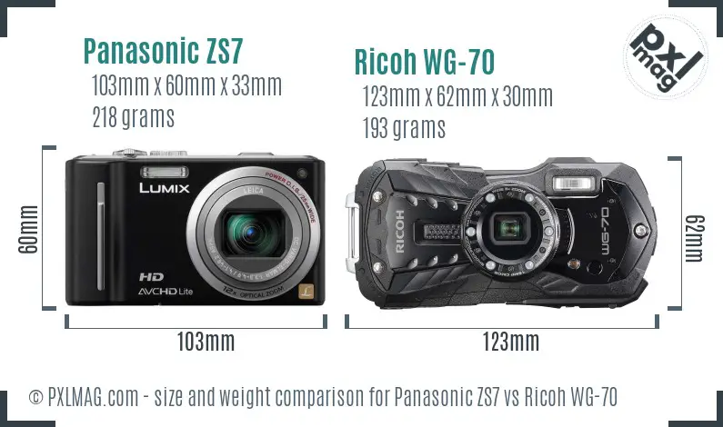 Panasonic ZS7 vs Ricoh WG-70 size comparison Panasonic ZS7 vs Ricoh WG-70 size comparison