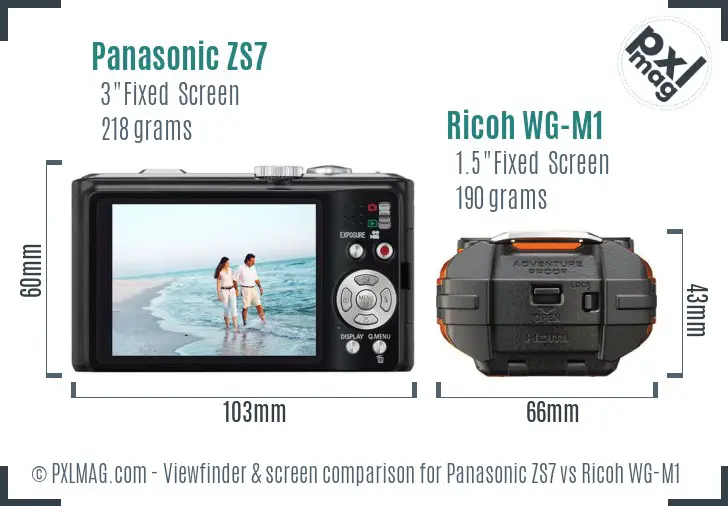 Panasonic ZS7 vs Ricoh WG-M1 Screen and Viewfinder comparison