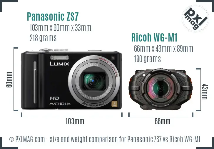 Panasonic ZS7 vs Ricoh WG-M1 size comparison