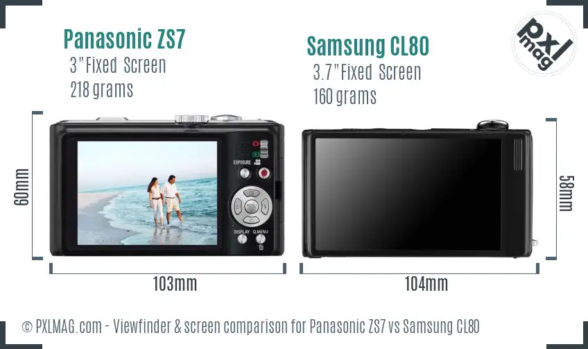 Panasonic ZS7 vs Samsung CL80 Screen and Viewfinder comparison