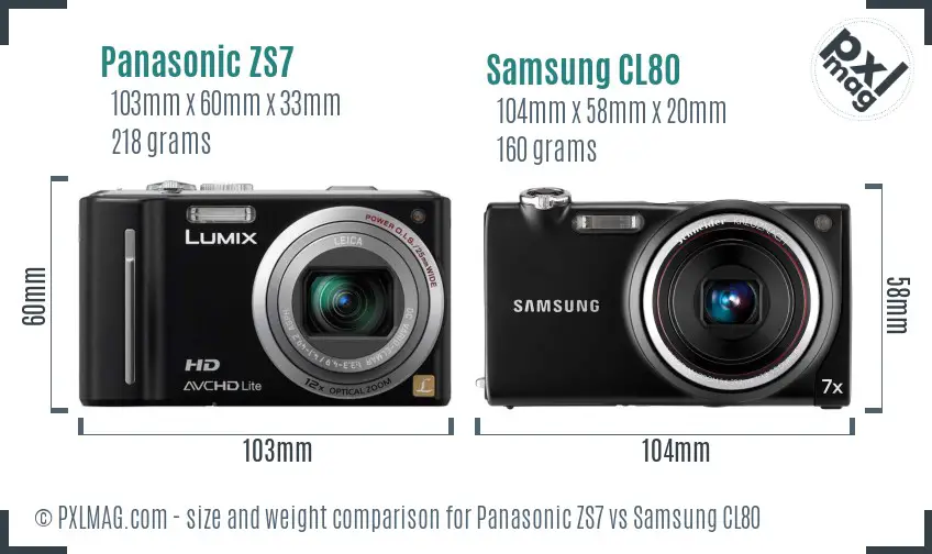 Panasonic ZS7 vs Samsung CL80 size comparison