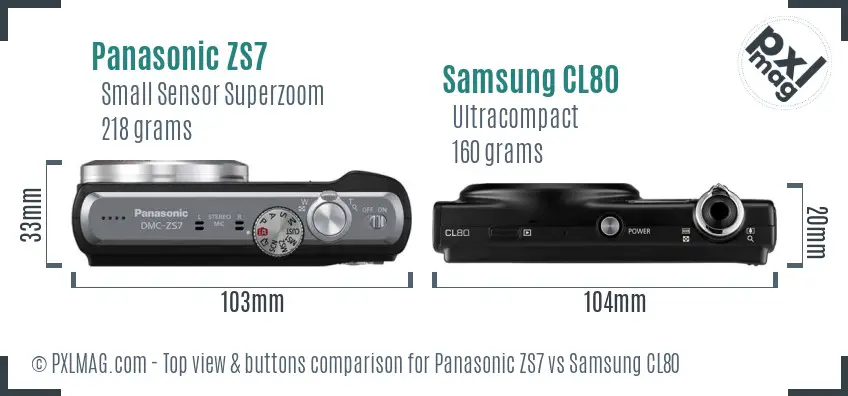 Panasonic ZS7 vs Samsung CL80 top view buttons comparison