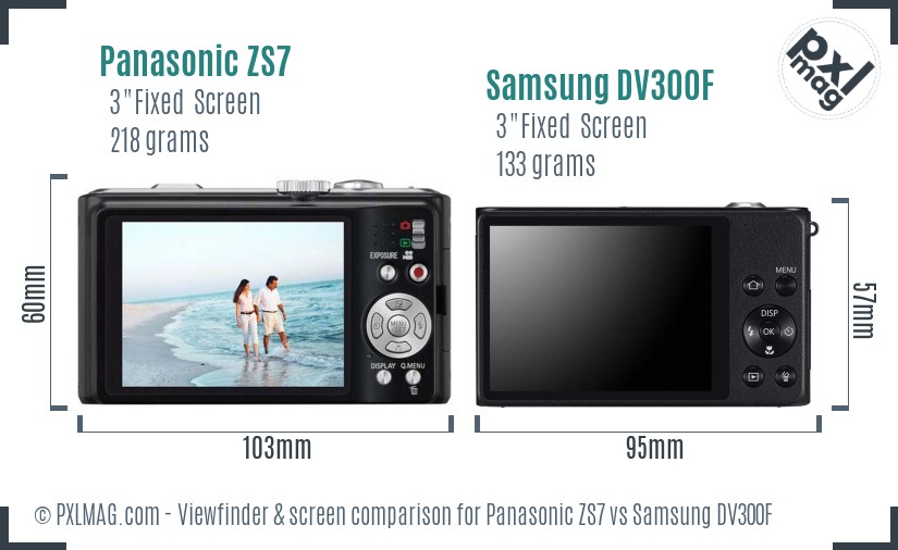 Panasonic ZS7 vs Samsung DV300F Screen and Viewfinder comparison