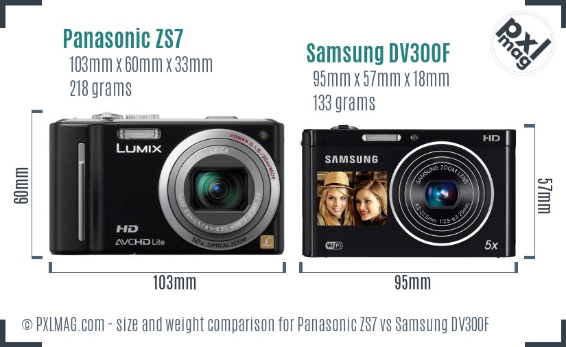 Panasonic ZS7 vs Samsung DV300F size comparison