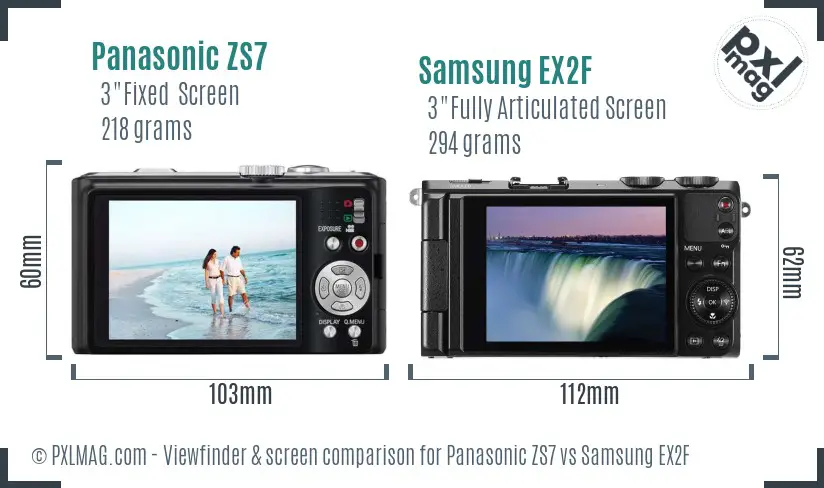 Panasonic ZS7 vs Samsung EX2F Screen and Viewfinder comparison