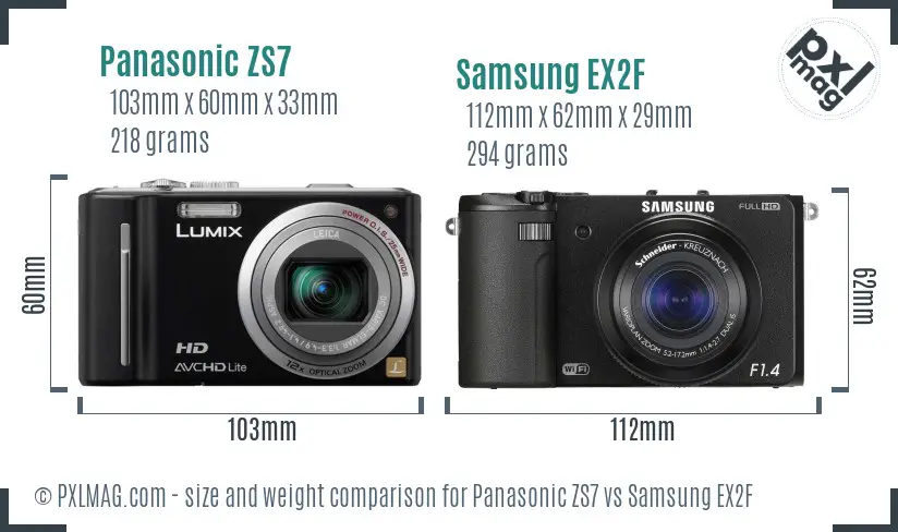 Panasonic ZS7 vs Samsung EX2F size comparison