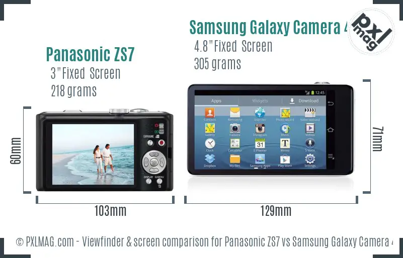 Panasonic ZS7 vs Samsung Galaxy Camera 4G Screen and Viewfinder comparison