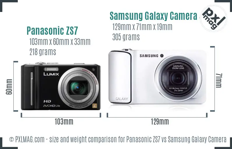 Panasonic ZS7 vs Samsung Galaxy Camera 4G size comparison