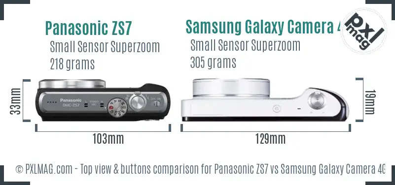 Panasonic ZS7 vs Samsung Galaxy Camera 4G top view buttons comparison