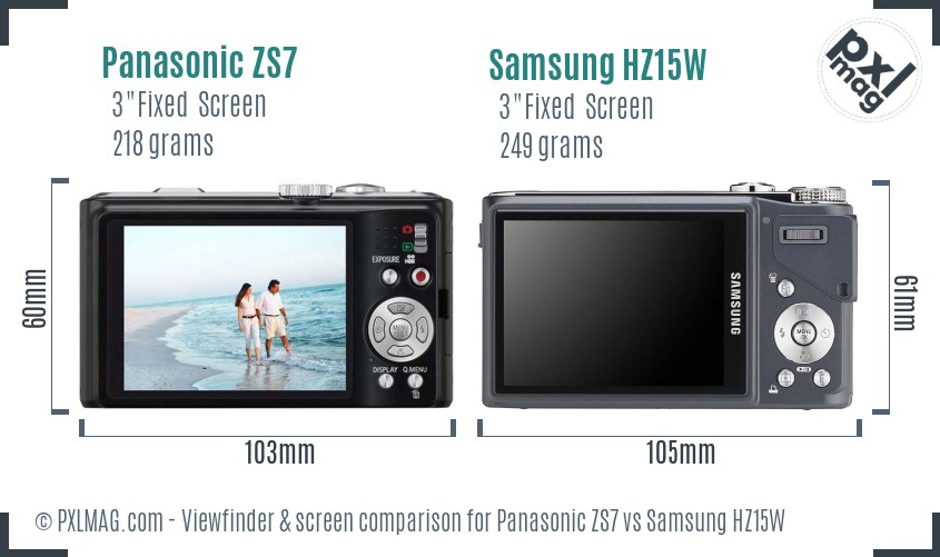 Panasonic ZS7 vs Samsung HZ15W Screen and Viewfinder comparison
