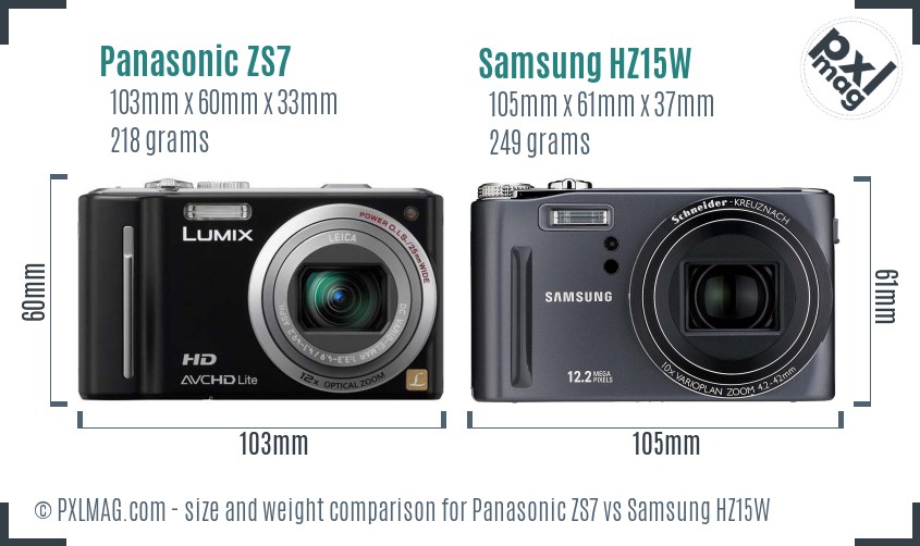 Panasonic ZS7 vs Samsung HZ15W size comparison