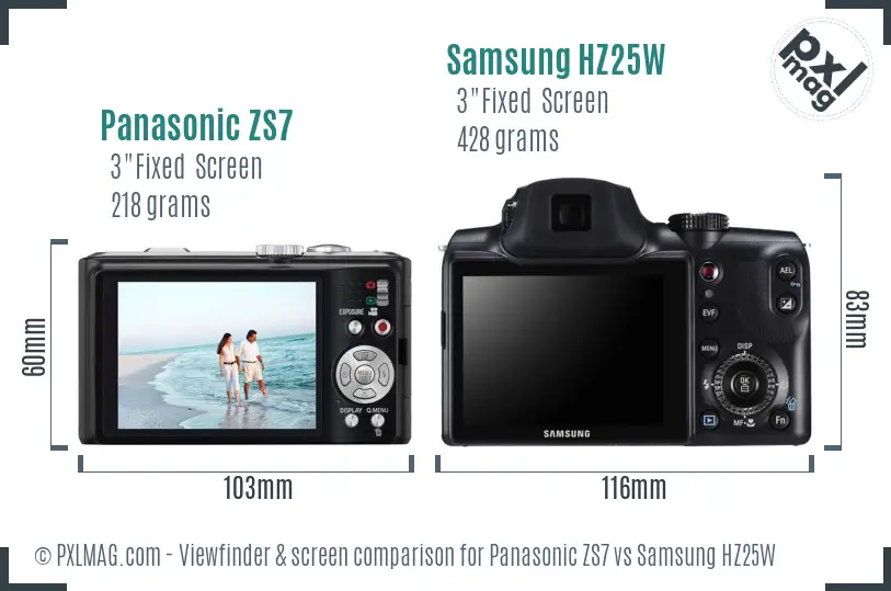 Panasonic ZS7 vs Samsung HZ25W Screen and Viewfinder comparison Panasonic ZS7 vs Samsung HZ25W Screen and Viewfinder comparison