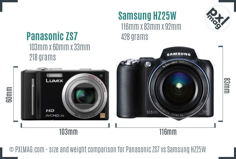 Panasonic ZS7 vs Samsung HZ25W size comparison Panasonic ZS7 vs Samsung HZ25W size comparison