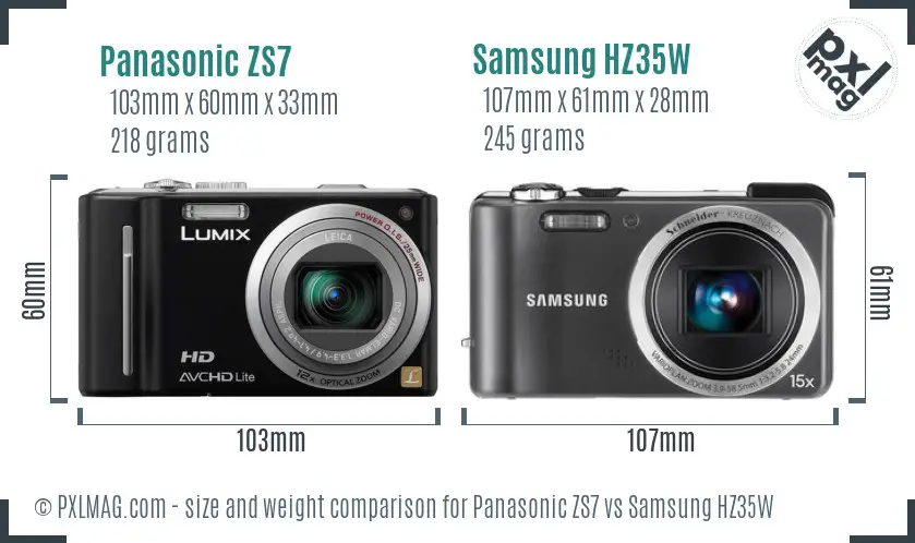 Size comparison of Panasonic ZS7 and Samsung HZ35W