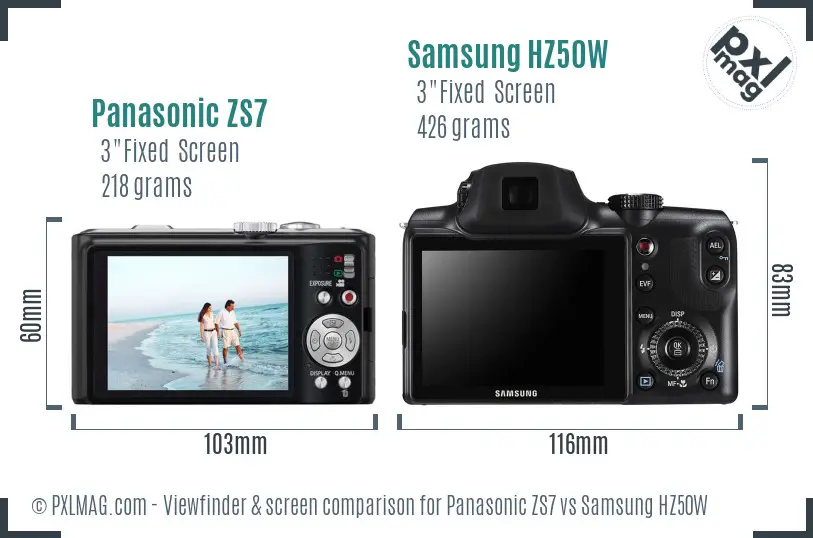 Panasonic ZS7 vs Samsung HZ50W Screen and Viewfinder comparison Panasonic ZS7 vs Samsung HZ50W Screen and Viewfinder comparison