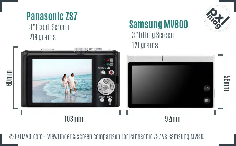 Panasonic ZS7 vs Samsung MV800 Screen and Viewfinder comparison