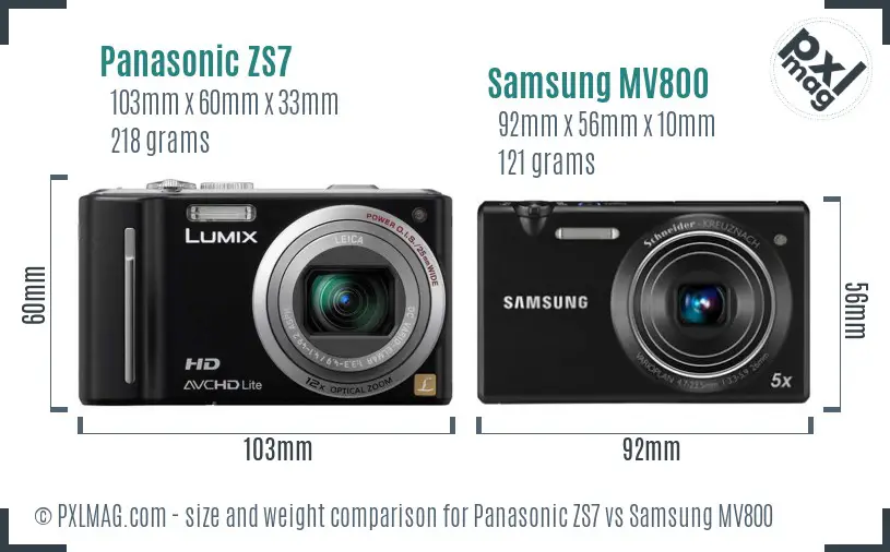 Panasonic ZS7 vs Samsung MV800 size comparison
