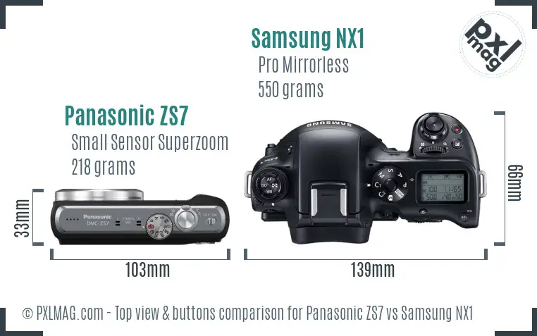 Panasonic ZS7 vs Samsung NX1 top view buttons comparison