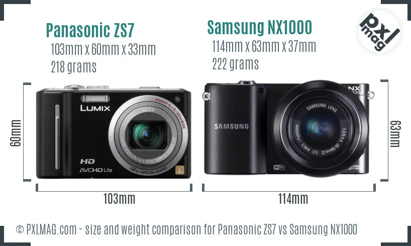 Panasonic ZS7 vs Samsung NX1000 size comparison Panasonic ZS7 vs Samsung NX1000 size comparison