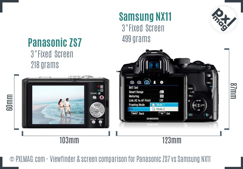Panasonic ZS7 vs Samsung NX11 Screen and Viewfinder comparison