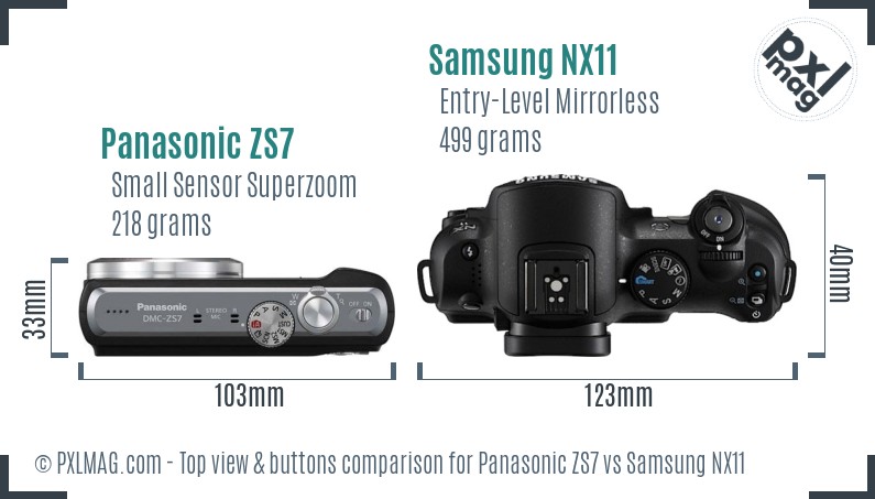 Panasonic ZS7 vs Samsung NX11 top view buttons comparison