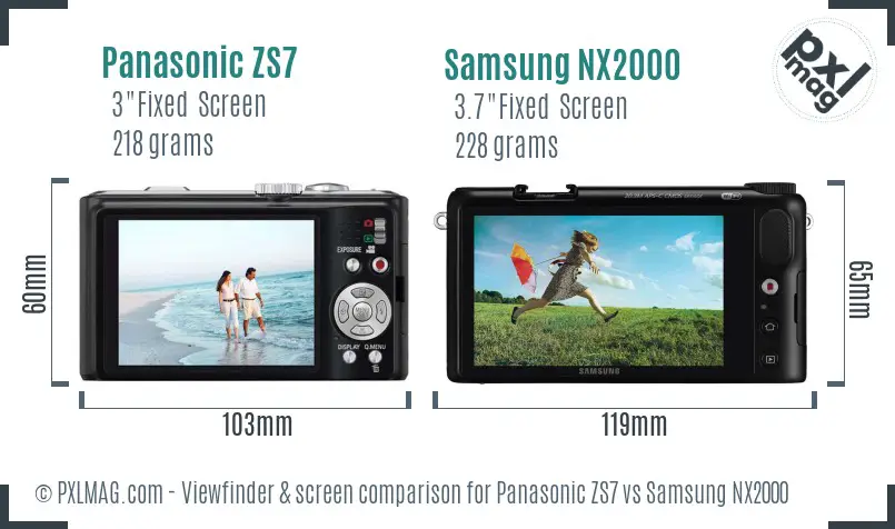 Panasonic ZS7 vs Samsung NX2000 Screen and Viewfinder comparison