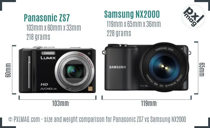 Panasonic ZS7 vs Samsung NX2000 size comparison