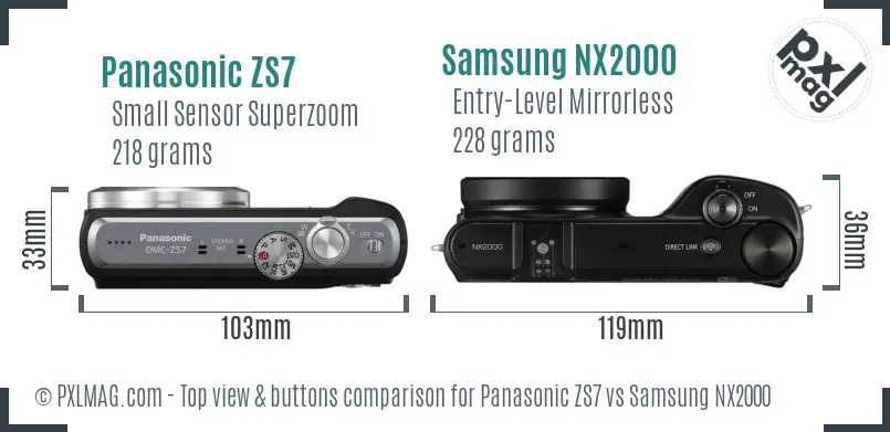 Panasonic ZS7 vs Samsung NX2000 top view buttons comparison