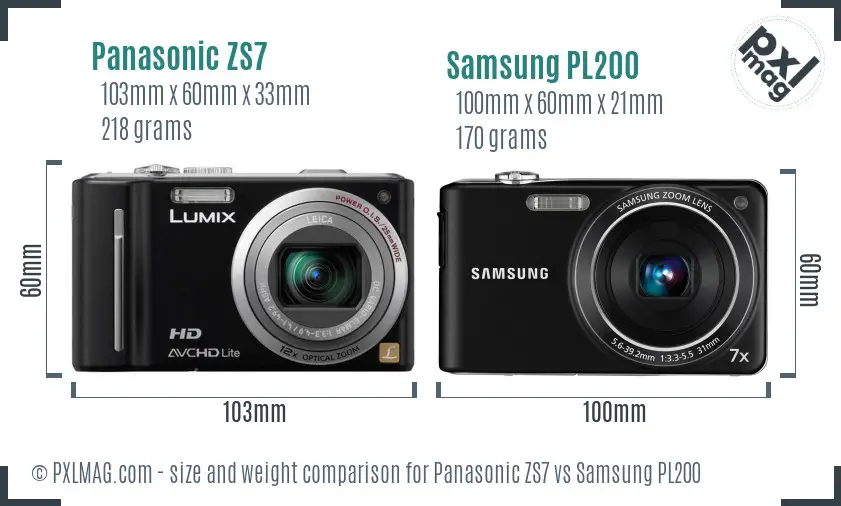 Panasonic ZS7 vs Samsung PL200 size comparison