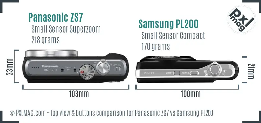 Panasonic ZS7 vs Samsung PL200 top view buttons comparison