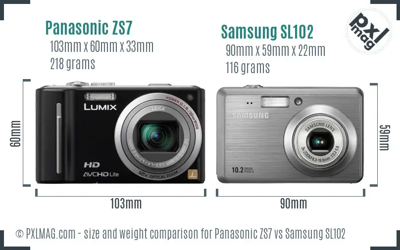 Panasonic ZS7 vs Samsung SL102 size comparison