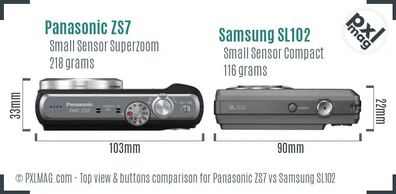 Panasonic ZS7 vs Samsung SL102 top view buttons comparison