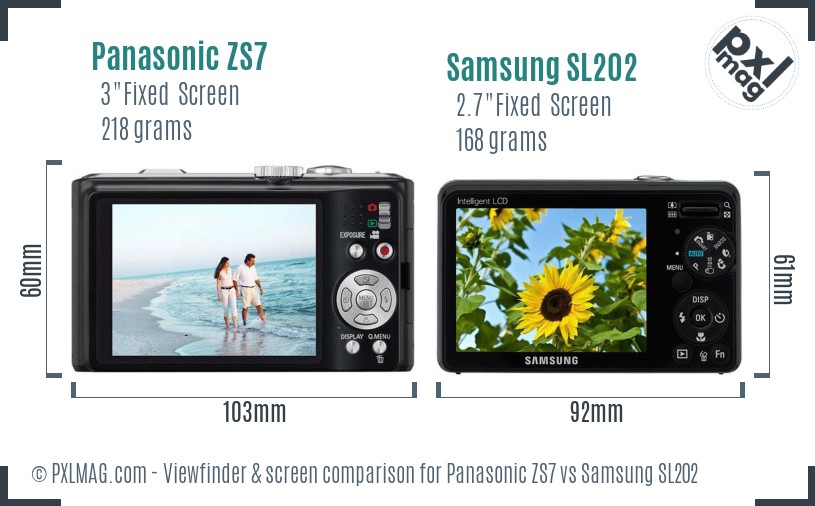 Panasonic ZS7 vs Samsung SL202 Screen and Viewfinder comparison