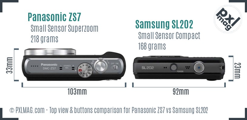 Panasonic ZS7 vs Samsung SL202 top view buttons comparison