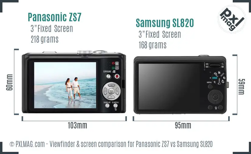 Panasonic ZS7 vs Samsung SL820 Screen and Viewfinder comparison