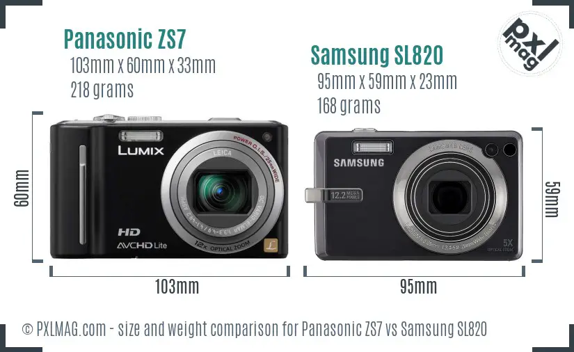 Panasonic ZS7 vs Samsung SL820 size comparison