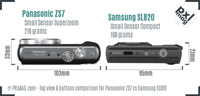 Panasonic ZS7 vs Samsung SL820 top view buttons comparison