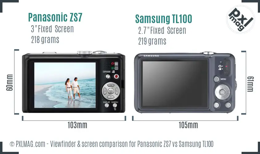 Panasonic ZS7 vs Samsung TL100 Screen and Viewfinder comparison