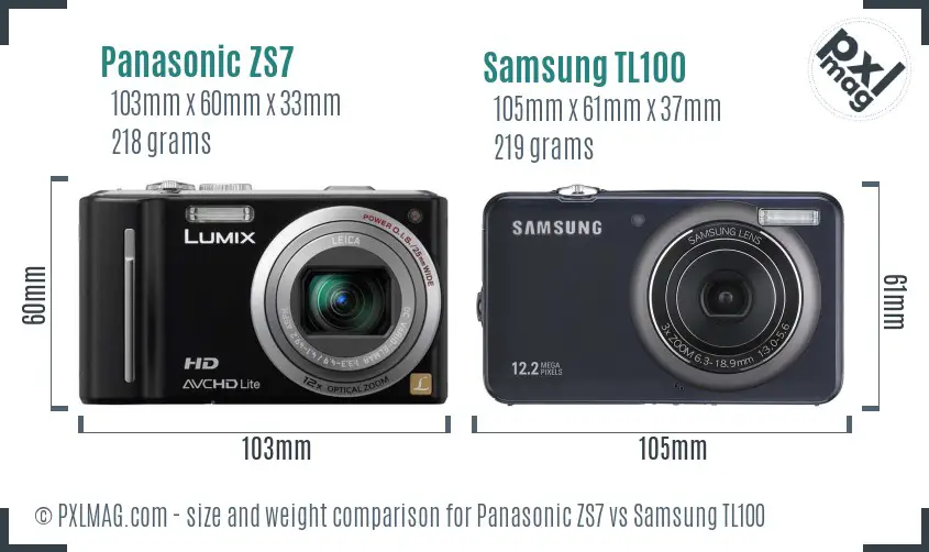 Panasonic ZS7 vs Samsung TL100 size comparison