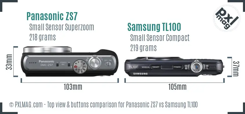 Panasonic ZS7 vs Samsung TL100 top view buttons comparison