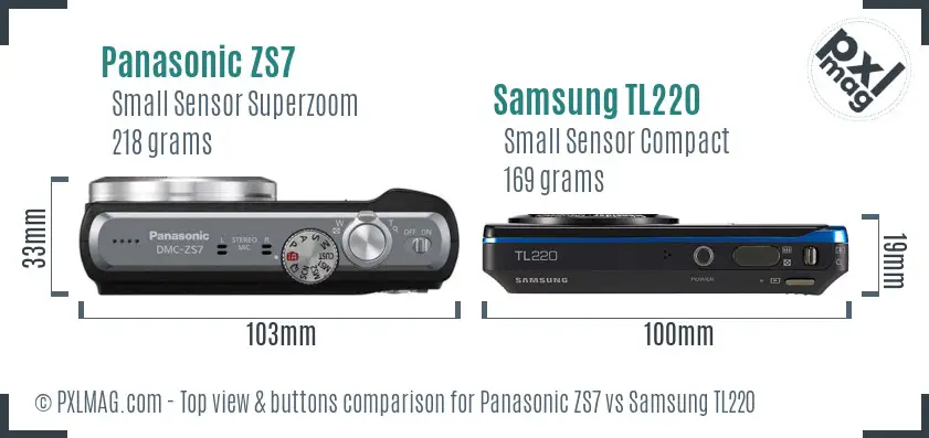 Panasonic ZS7 vs Samsung TL220 top view buttons comparison Panasonic ZS7 vs Samsung TL220 top view buttons comparison