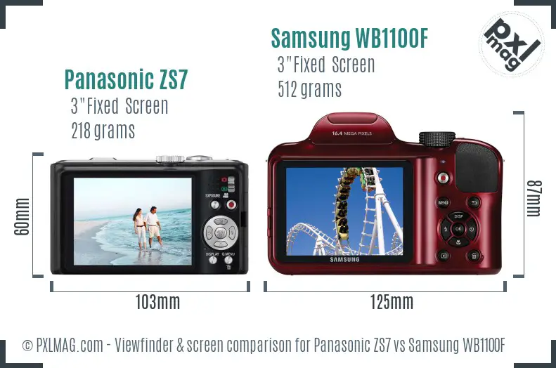 Panasonic ZS7 vs Samsung WB1100F Screen and Viewfinder comparison