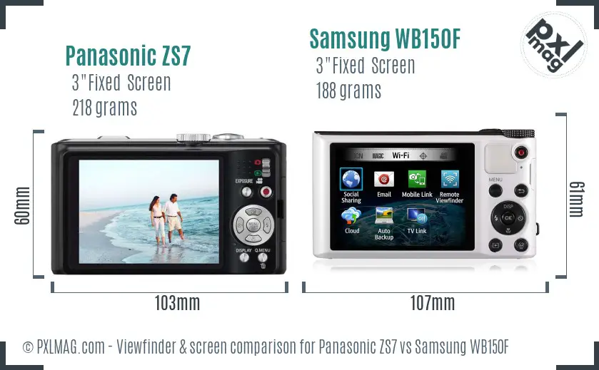 Panasonic ZS7 vs Samsung WB150F Screen and Viewfinder comparison