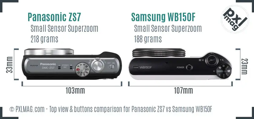 Panasonic ZS7 vs Samsung WB150F top view buttons comparison