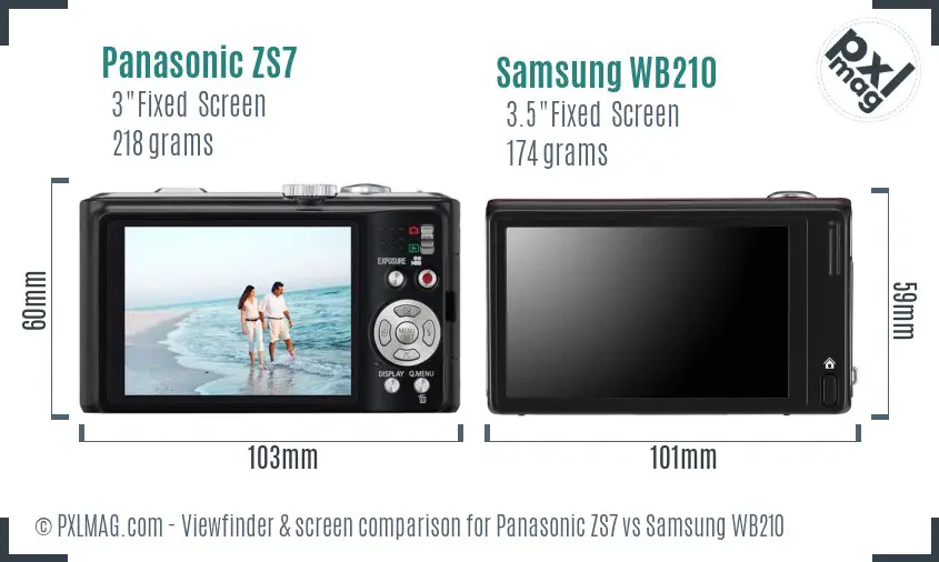 Panasonic ZS7 vs Samsung WB210 Screen and Viewfinder comparison