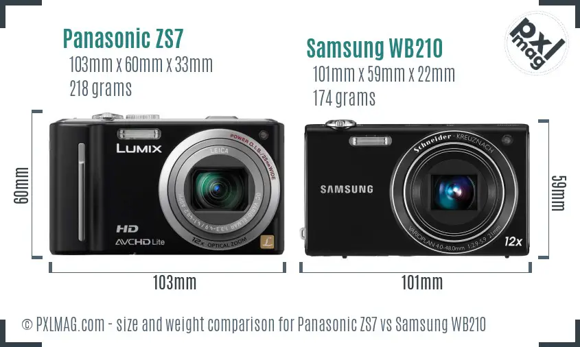 Panasonic ZS7 vs Samsung WB210 size comparison