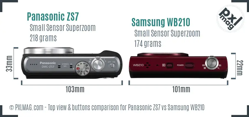 Panasonic ZS7 vs Samsung WB210 top view buttons comparison