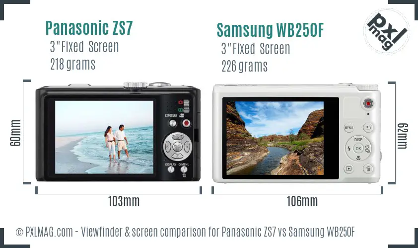 Panasonic ZS7 vs Samsung WB250F Screen and Viewfinder comparison