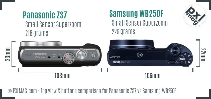 Panasonic ZS7 vs Samsung WB250F top view buttons comparison